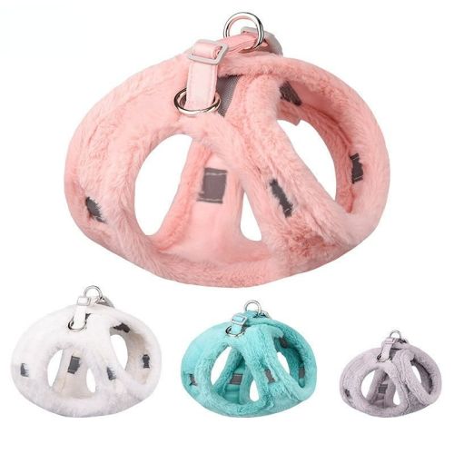 Soft and Warm Dog Harness and Leash Set - Winter Plush Dog Vest Harness with Reflective Bands